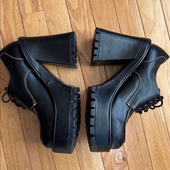 Vintage Y2K Black lace up Oxfords  Platform Chunky heel Grunge whimigoth SZ 9 - Picture 5 of 11